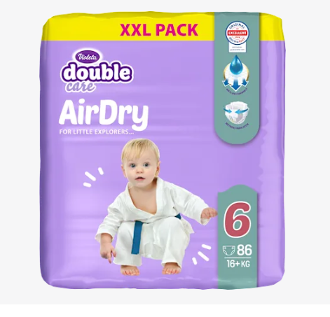 VIOLETA Double Care Air Dry Пелени за бебиња бр. 6 (16+ кг), 86 пелени