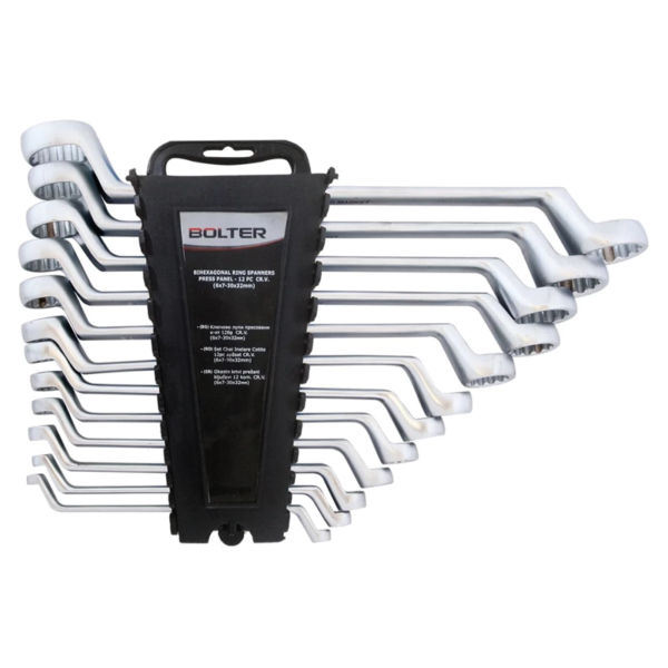 BOLTER LT14865 – Сет бихексагонални обрачести клучеви, 8 парчиња (6×7 до 20×22 мм)