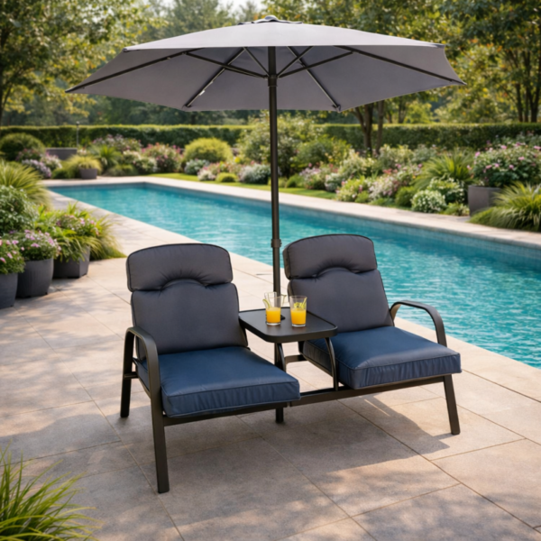 VERANO Двоен lounge сет со чадор 1.8 m и централен сточe/полица TX-K006