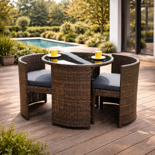 VERANO Компактен bistro сет со 2 столчиња што се вклопуваат + маса 60×60×72 cm