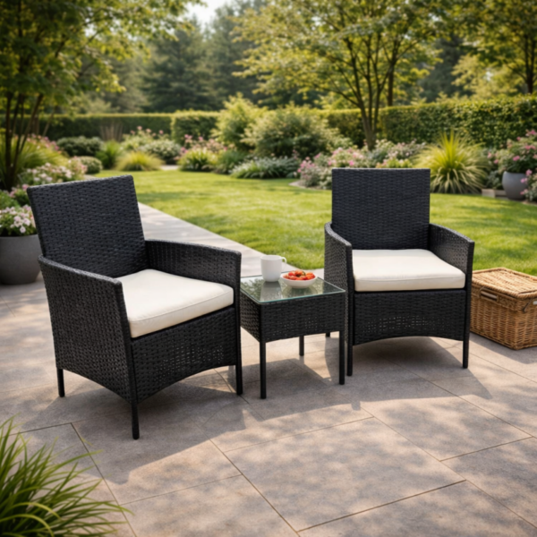 VERANO Компактен сет со 2 столчиња и маса со стаклена плоча