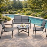 VERANO Lounge сет TX-F005A – 2 столици + двосед + кружна маса (Ф65×40 cm)