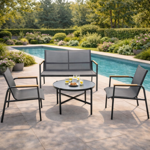 VERANO Lounge сет TX-F005A – 2 столици + двосед + кружна маса (Ф65×40 cm)