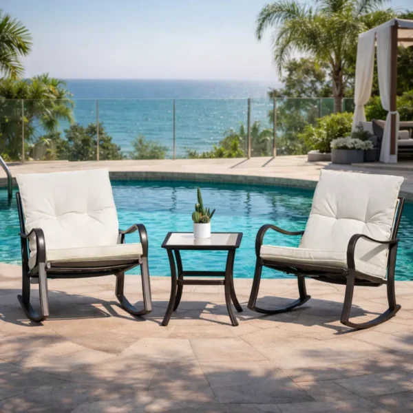 VERANO Градинарски сет – 2 лулашки столици + масичка (Столица 60.5×83×82 cm, Масичка 45×45×49.5 cm)